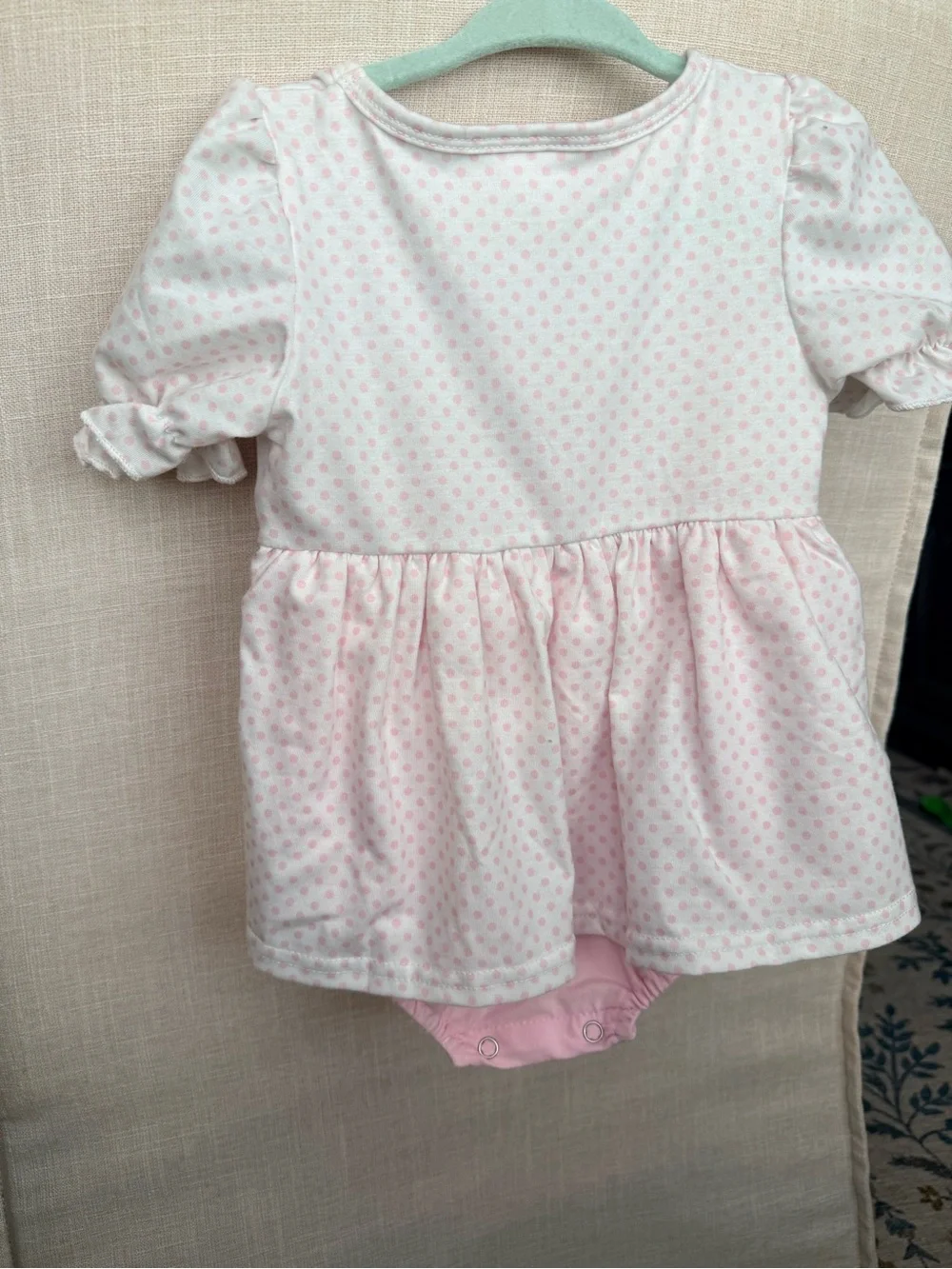 Baby Pink Polka Dot Skirted Bubble with Embroidered Princess Dresses